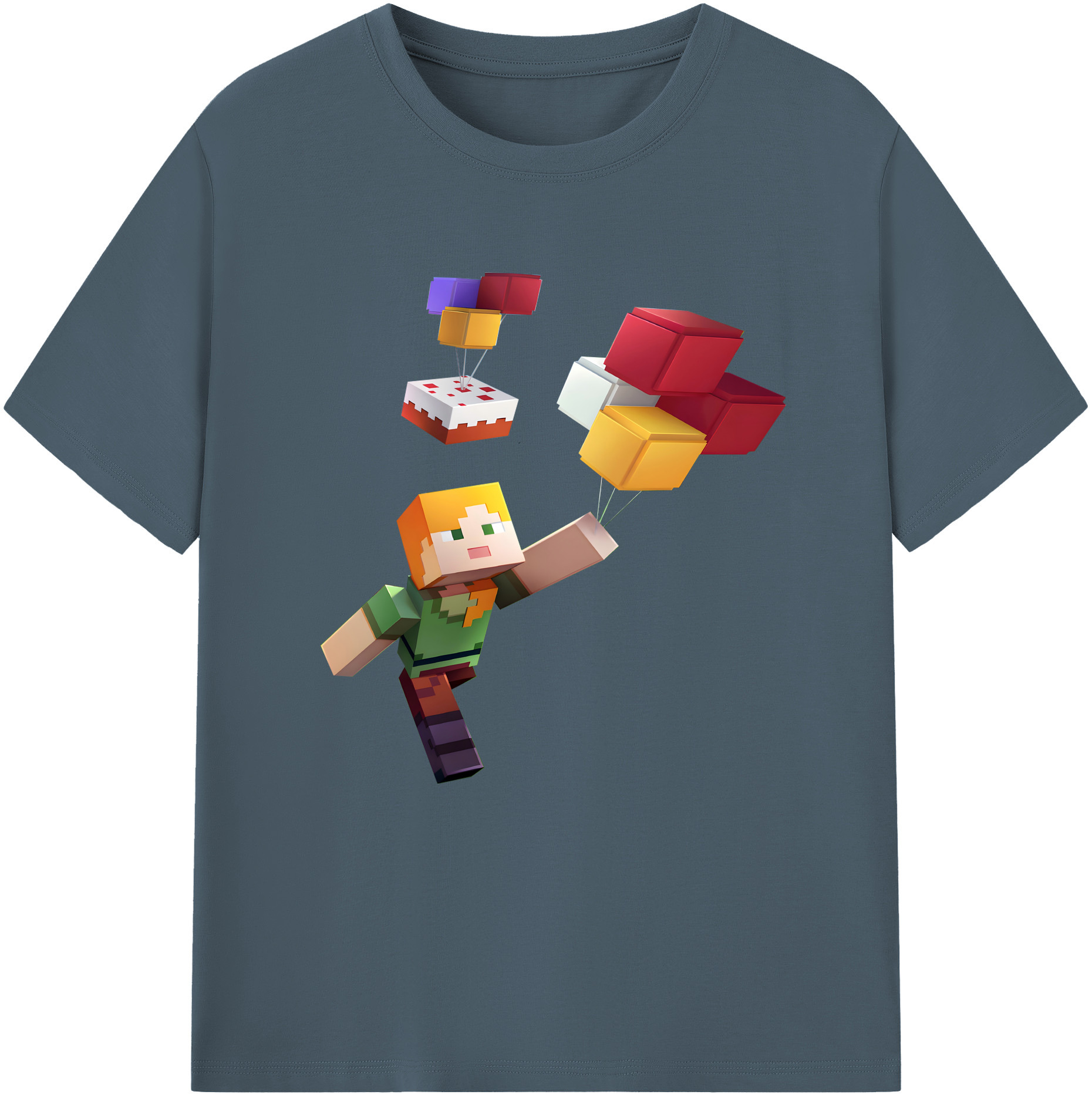 （画像用） マインクラフト ブロックの世界 Minecraft MC Block world 綿100％半袖Tシャツ（フロントプリント）